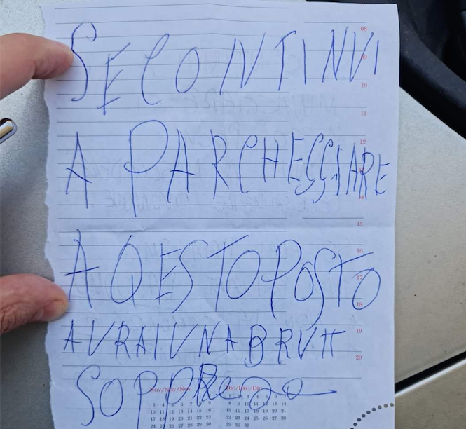 Boscoreale, biglietto di minacce: "Non parcheggiare qui, avrai una sorpresa" - Vimarsana News